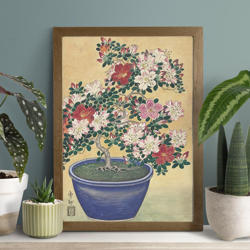 NO.353】躑躅の花の鉢植え日本画アートポスター☆ツツジ和柄和モダン