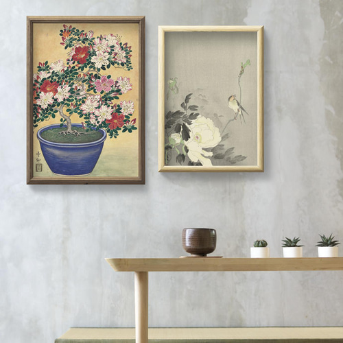 NO.353】躑躅の花の鉢植え日本画アートポスター☆ツツジ和柄和モダン