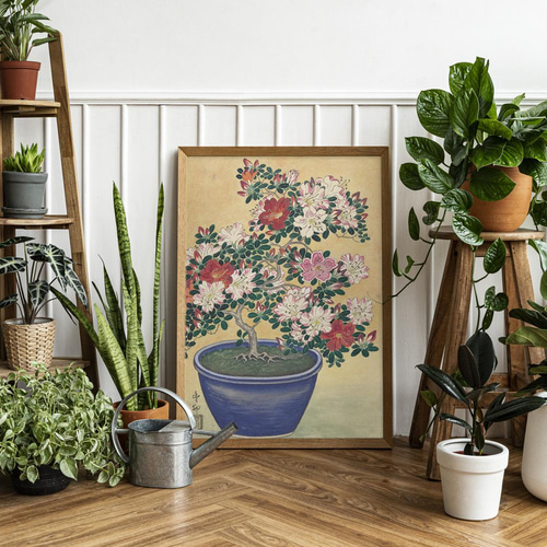 NO.353】躑躅の花の鉢植え日本画アートポスター☆ツツジ和柄和モダン