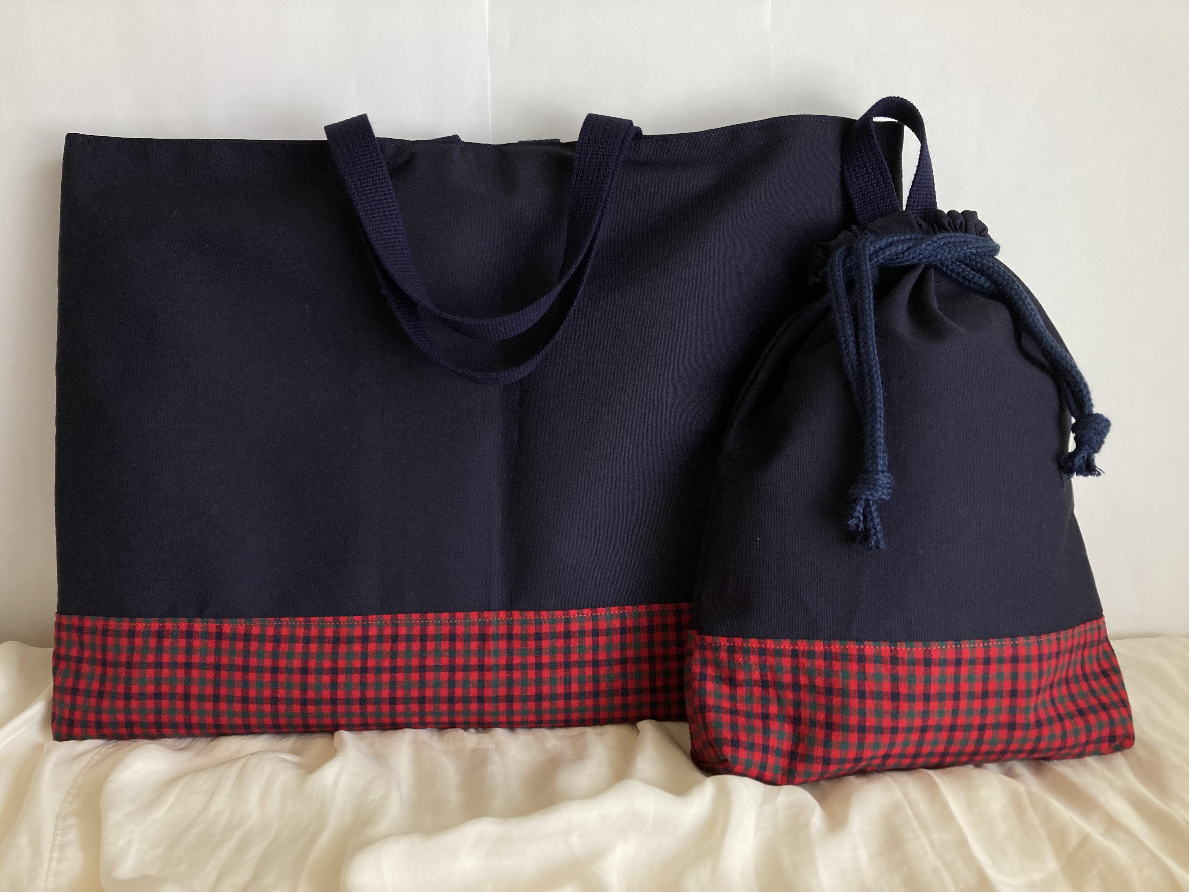 ひっちゃん 入園入学4点  ファミリア風 チェック ハンドメイド ♡100再販☆ファミリア風チェック柄 レッスンバッグ レッスン