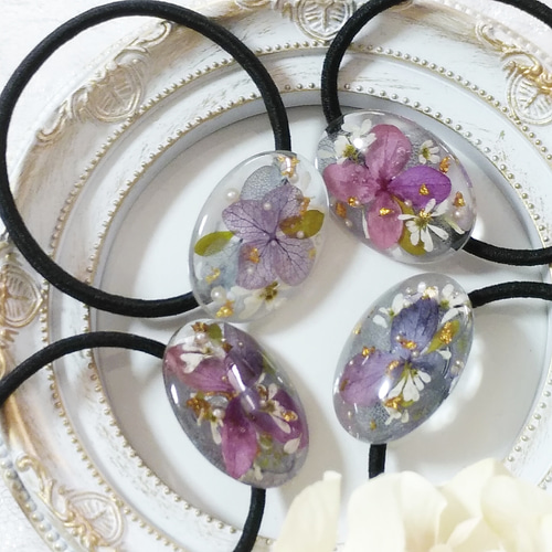 バイカラー【ヘアゴムorポニーフック】スターフラワー かすみ草 ドライ