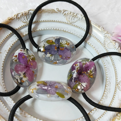 セール！》紫陽花ヘアゴム レジンヘアゴム ヘアアクセサリー 紫色