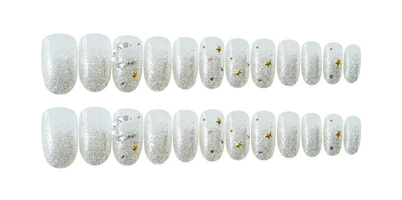 韓国ファッション　ホワイトパールが可愛いキラキラ　ネイルチップ　-3003 3枚目の画像