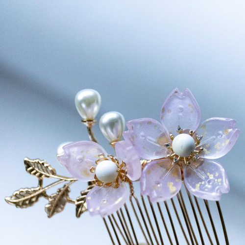 桜 ヘアコーム ヘアアクセサリー 髪飾り チェコガラス コーム JOS(注文