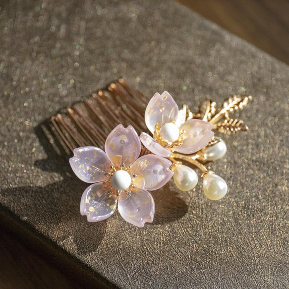 桜 ヘアコーム ヘアアクセサリー 髪飾り チェコガラス コーム JOS(注文