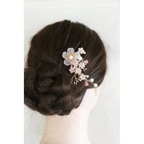 天然石ローズクォーツの桜のヘアアクセサリー 桜 ヘアクリップ 髪飾り