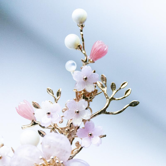 天然石ローズクォーツの桜のヘアアクセサリー　桜　ヘアクリップ　髪飾り　 9枚目の画像
