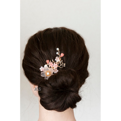 天然石ローズクォーツの桜のヘアアクセサリー 桜 ヘアクリップ