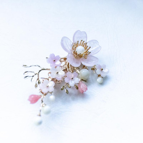 天然石ローズクォーツの桜のヘアアクセサリー　桜　ヘアクリップ　髪飾り　 4枚目の画像