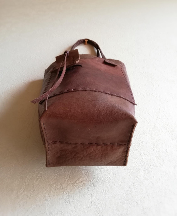 mini tote　オークグレー✗チョコ　オイルシュリンクレザー 14枚目の画像