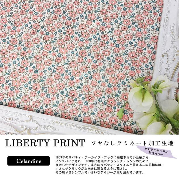 リバティ【ラミネート】別注　セランダイン（もも色）（30cm×50cm）カット済　ビニコ　生地　はぎれ布　LIBERTY 2枚目の画像