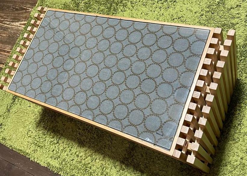 ★１００００円引き！★アウトレット展示即売品！格子天然木材ローテーブルミナペルホネン タンバリン　北欧　ブラウン色