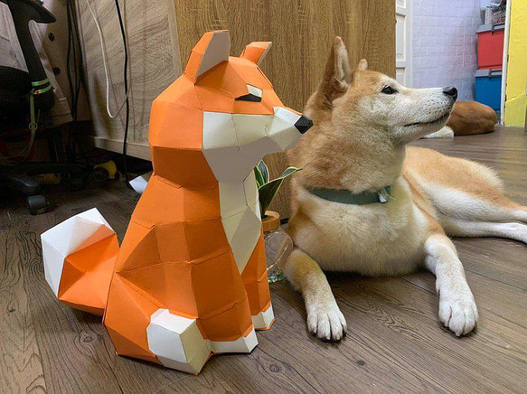 大型柴犬DIYペーパーモデル厚紙ペーパーカード 4枚目の画像
