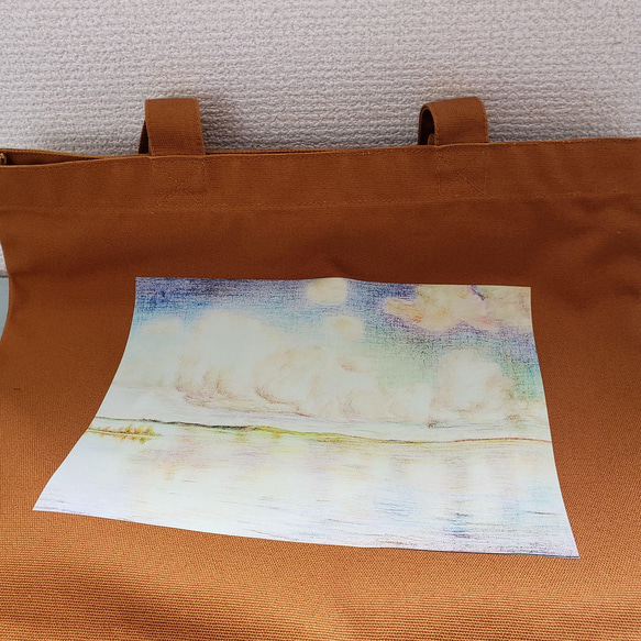 12ozヘヴィーキャンバストート湖水と雲キャメル 7枚目の画像
