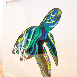 3Dペーパーアート　切り絵　うみがめ　海亀　亀　おしゃれインテリア 海アート　手作り 3枚目の画像