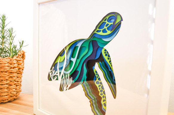 3Dペーパーアート　切り絵　うみがめ　海亀　亀　おしゃれインテリア 海アート　手作り 3枚目の画像