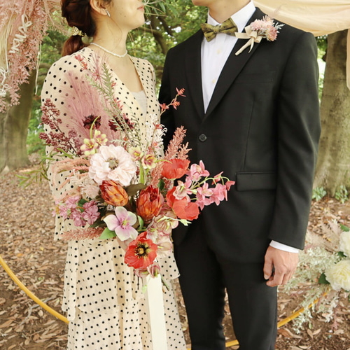 アネモネとテラコッタオレンジのスワッグブーケ プリザーブドフラワー sold～ アネモネとテラコッタオレンジのスワッグブーケ プリザーブド