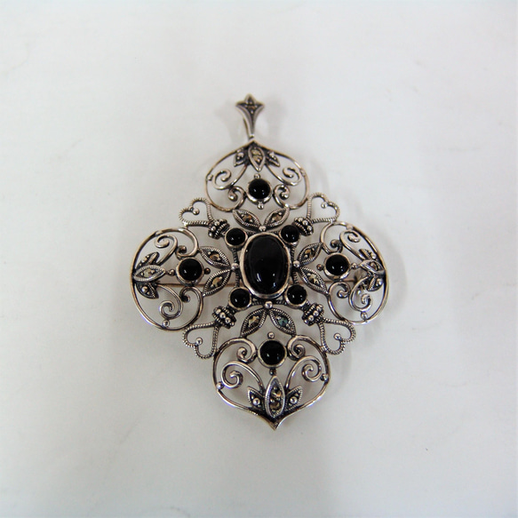 シルバー925オニキスペンダント兼ブローチ ys30 ペンダントトップ j  