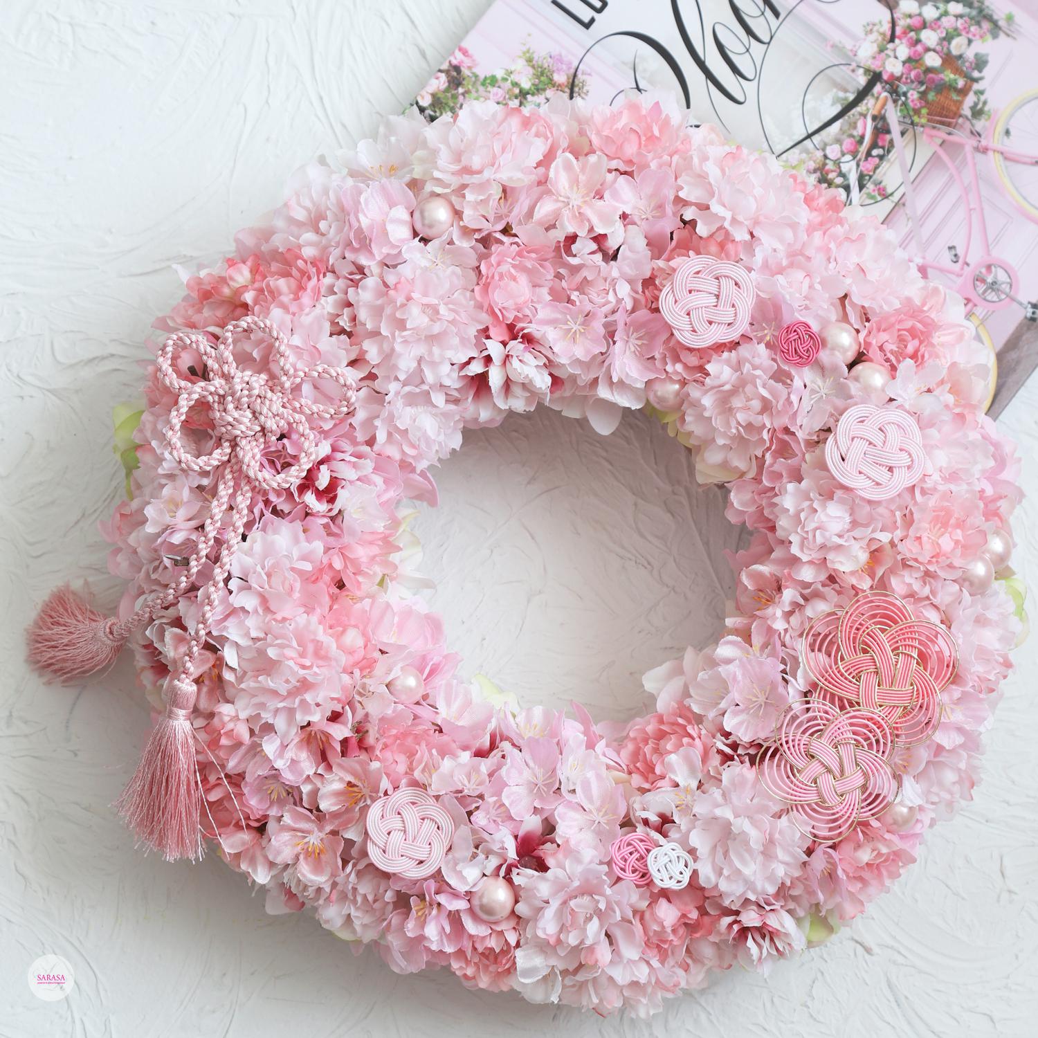 [特集掲載]大きな桃色桜のリース（直径約32cm）