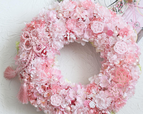 特集掲載]大きな桃色桜のリース（直径約32cm） リース sarasa style