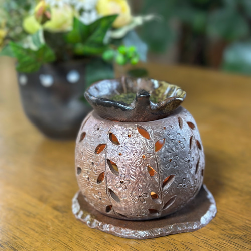 再販】葉の灯りが揺れる癒しの香り桜柄の茶香炉3点セット アロマ お茶