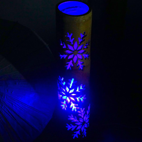 青の炎 竹灯籠 竹灯り 竹ランプ 炎のゆらめき〜〜結晶〜〜