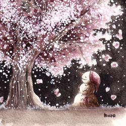 【受注制作】桜と雪だるま 3枚目の画像