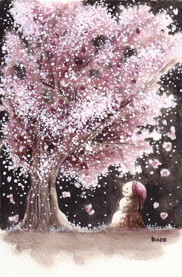 【受注制作】桜と雪だるま 2枚目の画像