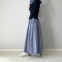 上質ベルギーリネンのダンガリースカート　杢ブルー　 2枚目の画像