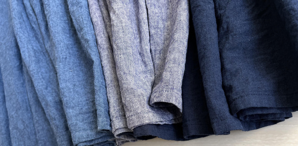 上質ベルギーリネンのダンガリースカート　杢ブルー　 12枚目の画像