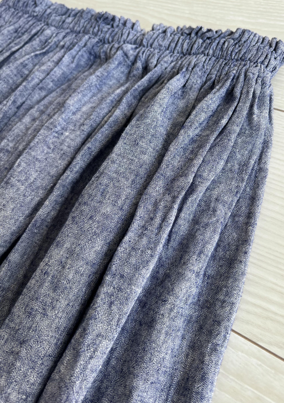上質ベルギーリネンのダンガリースカート　杢ブルー　 7枚目の画像