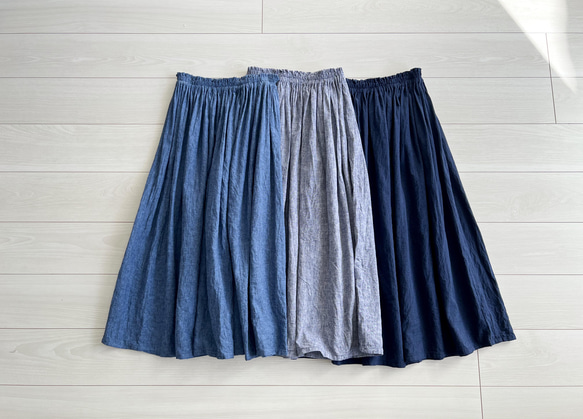 上質ベルギーリネンのダンガリースカート　杢ブルー　 10枚目の画像
