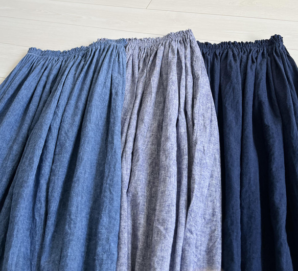 上質ベルギーリネンのダンガリースカート　杢ブルー　 11枚目の画像