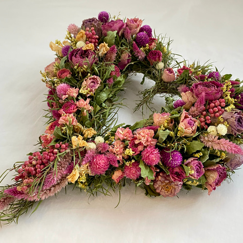 ラプンチェル色の ハートリース ドライフラワー フルール・ド・エヌ