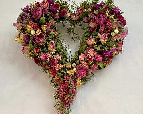 ラプンチェル色の ハートリース ドライフラワー フルール・ド・エヌ