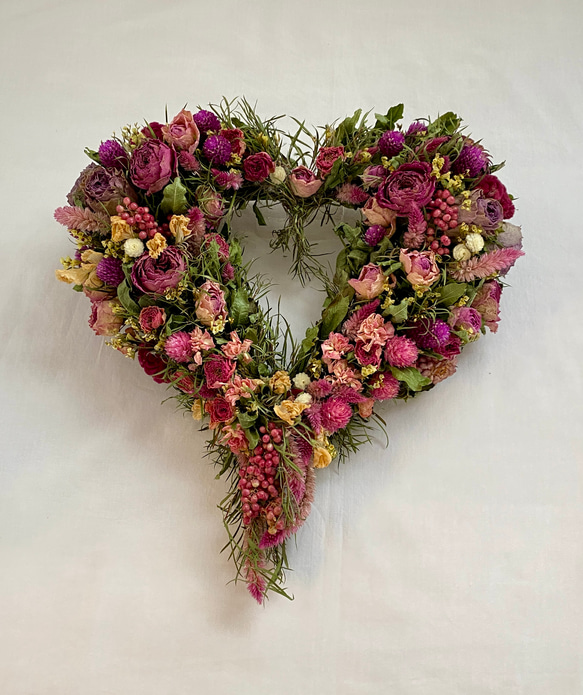 ラプンチェル色の ハートリース ドライフラワー フルール・ド・エヌ