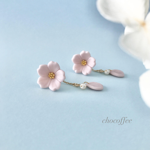 【チョコチップ】ホワイトゴールドピアス+桜ピアス 10K ホワイトゴールド ピアス 6mm - AVALANCHE OFFICIAL STORE