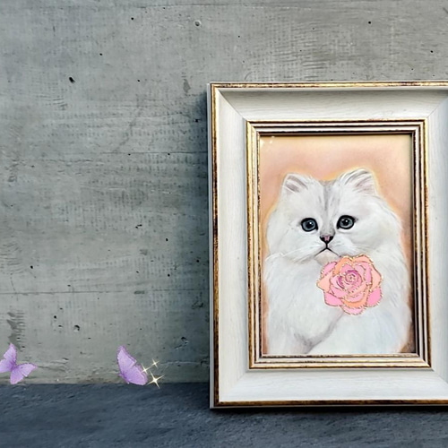 ☘️癒しの猫の絵【原画】2Lアンティーク調額縁入り☘️1点もの
