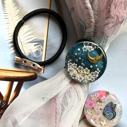 リッチレース＆スワロ ホワイト 六角形 ヘアゴム／ポニーフック