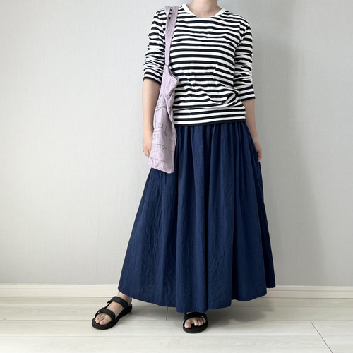 デニムダンガリー スカート 上質ベルギーリネンのダンガリースカート デニムネイビー ロング