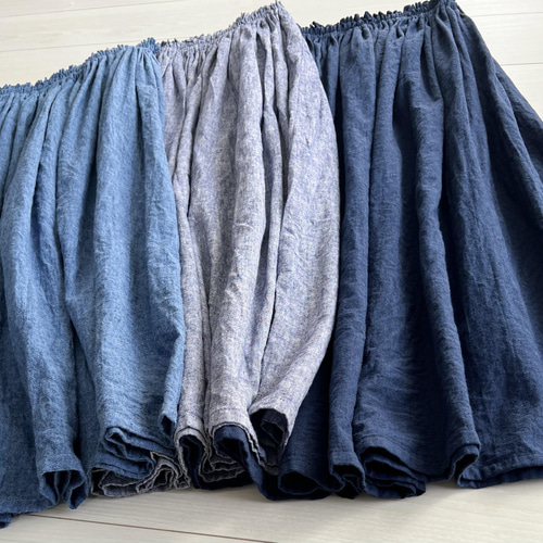 上質ベルギーリネンのダンガリースカート デニムネイビー ロング