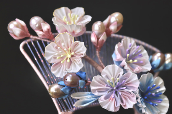 つまみ細工 バチ型簪風 -朏桜- 3枚目の画像