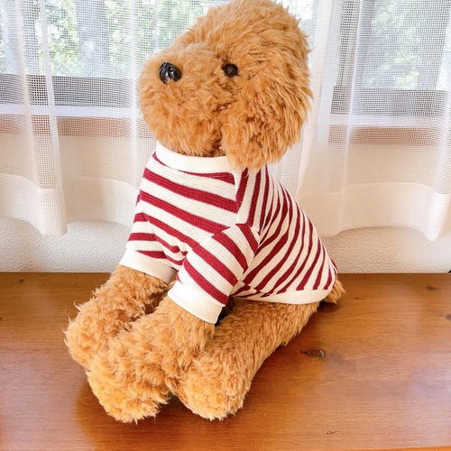 犬服 やわらかボーダーTシャツ エンジ ペット服・アクセサリー