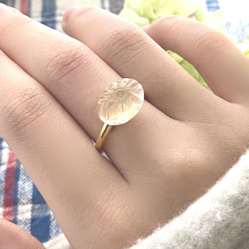 大粒】ローズクォーツお花カービングリング✿フリーサイズ 指輪
