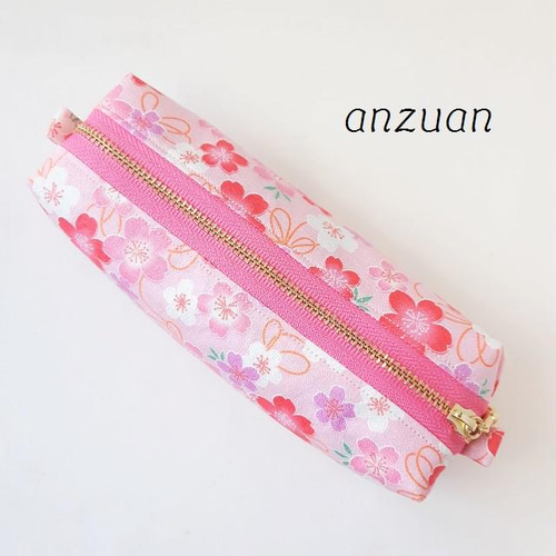 ★ちひろ②★ ハンドメイドペンケース 和柄 桜 A483 和柄 サクラリボン文様 ペンケース(ピンク) ポーチ anzuan 通販