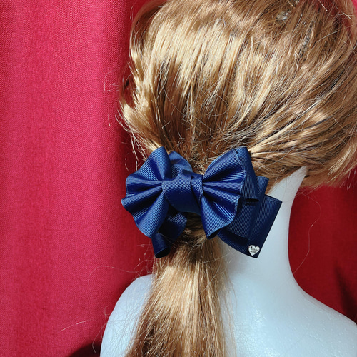 ハンドメイド リボン グログラン 選べる ピン ビジュー ヘアゴム
