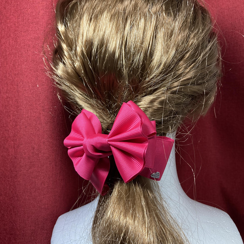 ハンドメイド リボン グログラン 選べる ピン ビジュー ヘアゴム 人気