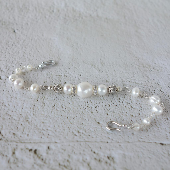 Haori String 淡水珍珠立方氧化鋯銀色鉤線工藝 第4張的照片