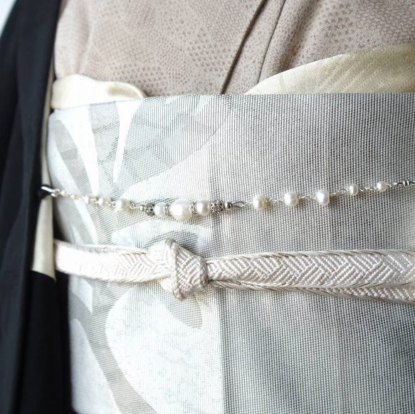 Haori String 淡水珍珠立方氧化鋯銀色鉤線工藝 第2張的照片