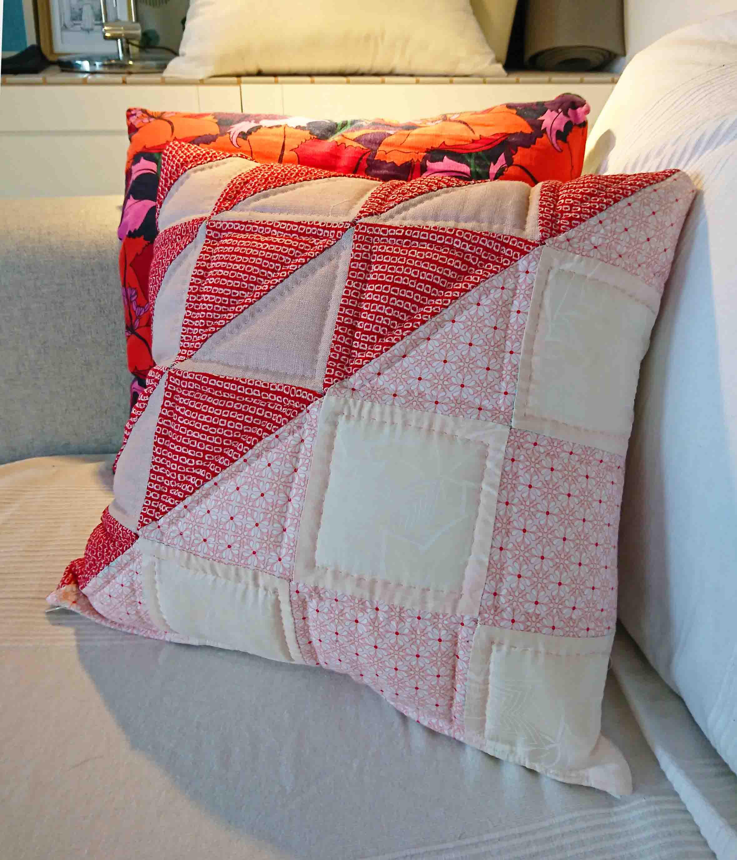 B・アンティークキルトパッチクッションカバー 横長 パッチワーク